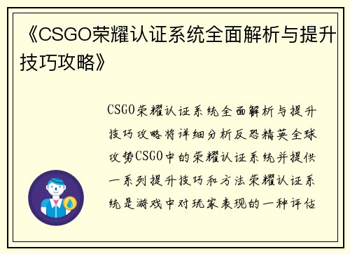 《CSGO荣耀认证系统全面解析与提升技巧攻略》